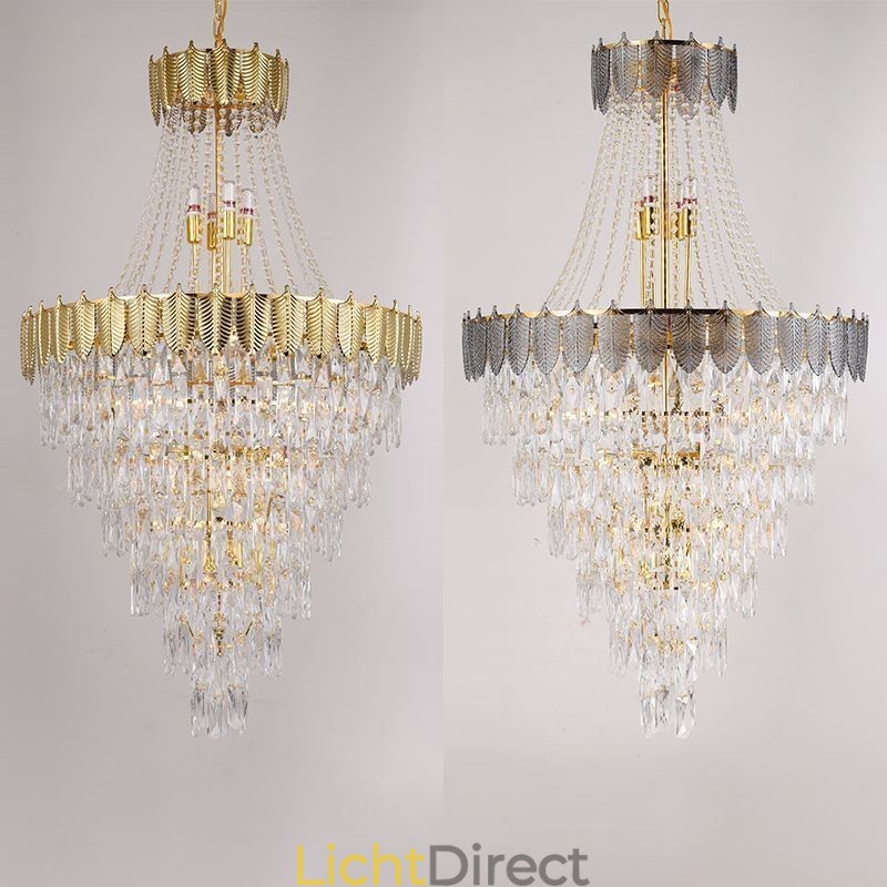 Taps toelopende kristallen hanglamp, opvallende decoratieve plafondlamp in duplexvorm