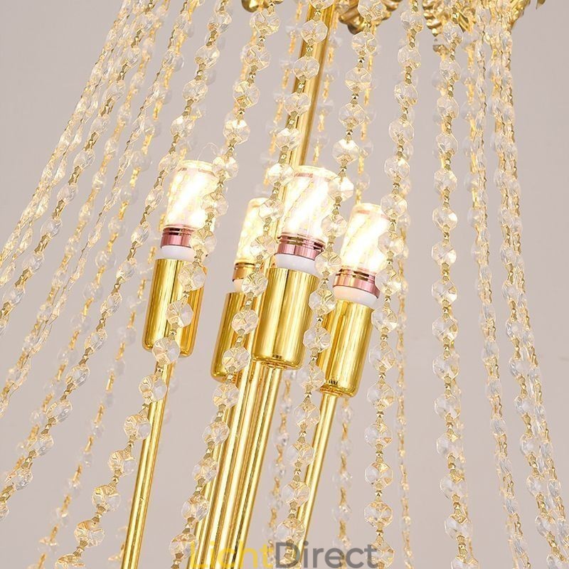 Taps toelopende kristallen hanglamp, opvallende decoratieve plafondlamp in duplexvorm