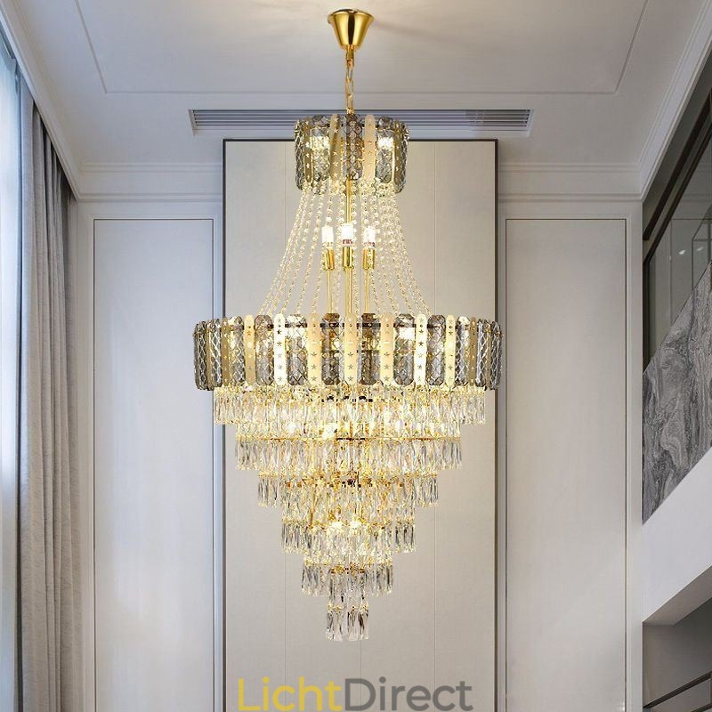 Taps toelopende kristallen hanglamp Prachtige duplex decoratieve plafondlamp