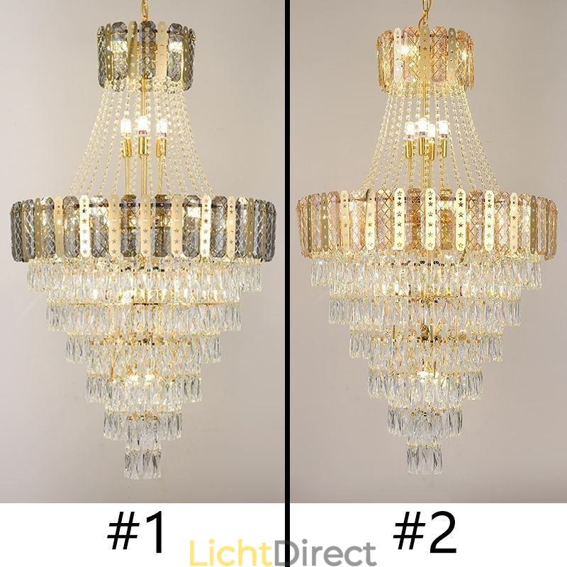 Taps toelopende kristallen hanglamp Prachtige duplex decoratieve plafondlamp
