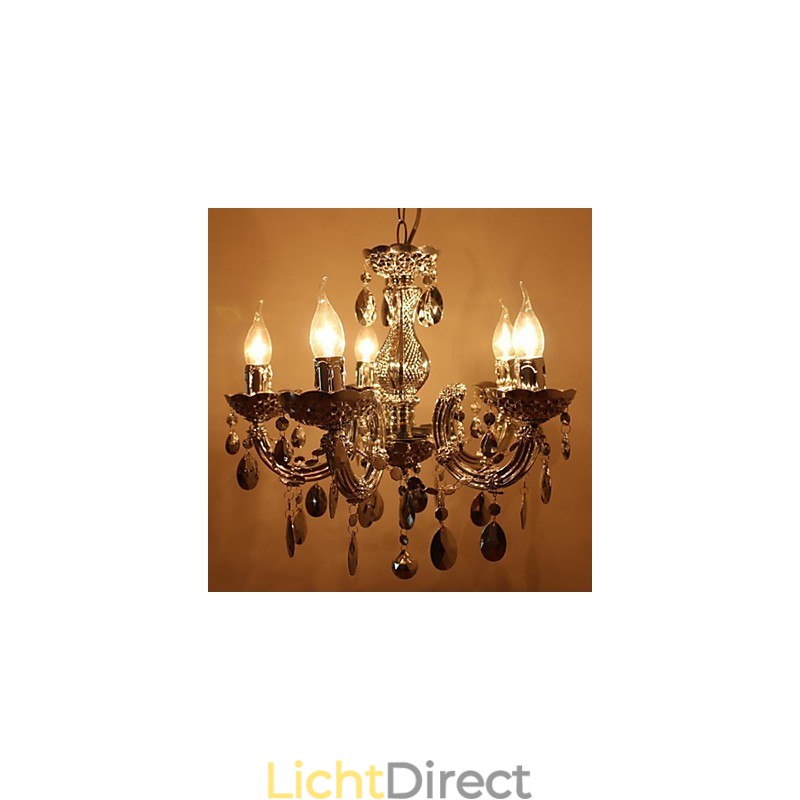 Moderne zilveren kroonluchter in acryl kristalstijl met 5 lampen
