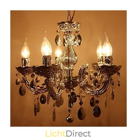 Moderne zilveren kroonluchter in acryl kristalstijl met 5 lampen Moderne zilveren kroonluchter in acryl kristalstijl met 5 lampen