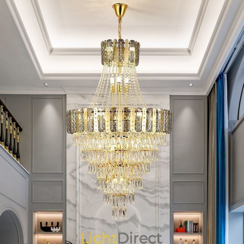 Taps toelopende kristallen hanglamp Prachtige duplex decoratieve plafondlamp