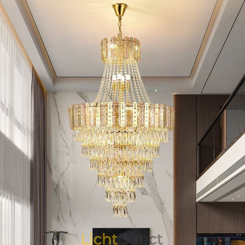 Taps toelopende kristallen hanglamp Prachtige duplex decoratieve plafondlamp