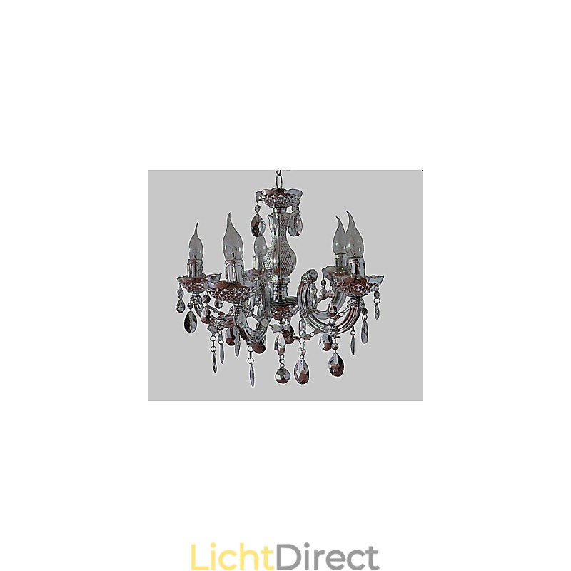 Moderne zilveren kroonluchter in acryl kristalstijl met 5 lampen