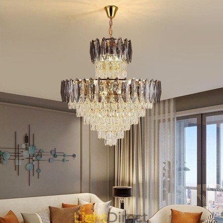 Taps toelopende kristallen hanglamp duplex decoratieve plafondlamp 80cm Taps toelopende kristallen hanglamp duplex decoratieve plafondlamp 80cm