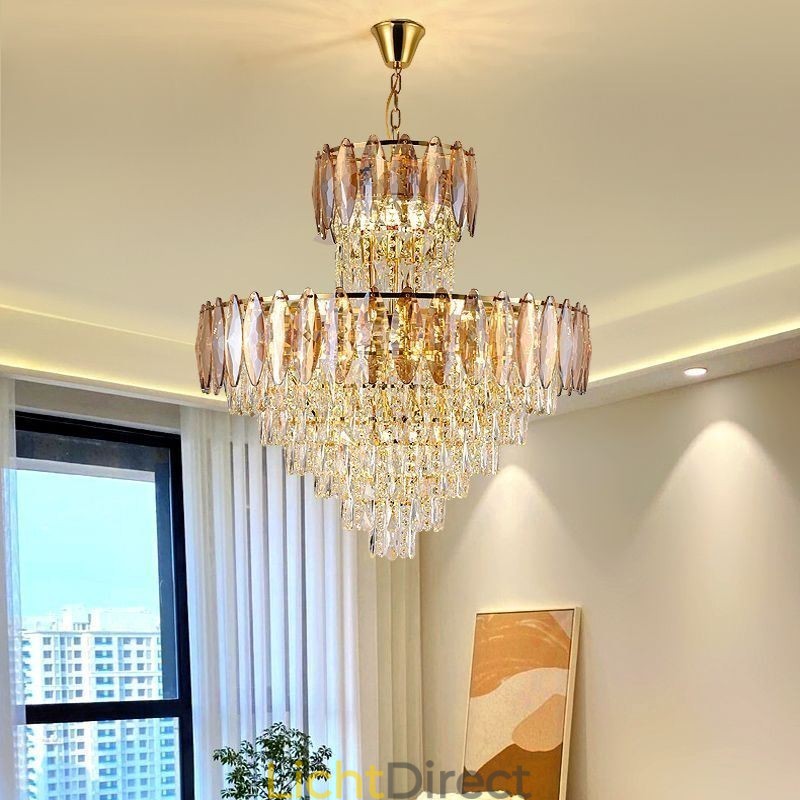 Taps toelopende kristallen hanglamp duplex decoratieve plafondlamp 80cm