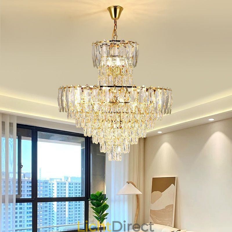 Taps toelopende kristallen hanglamp duplex decoratieve plafondlamp 80cm