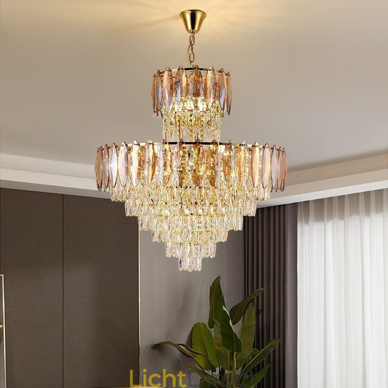 Taps toelopende kristallen hanglamp duplex decoratieve plafondlamp 80cm