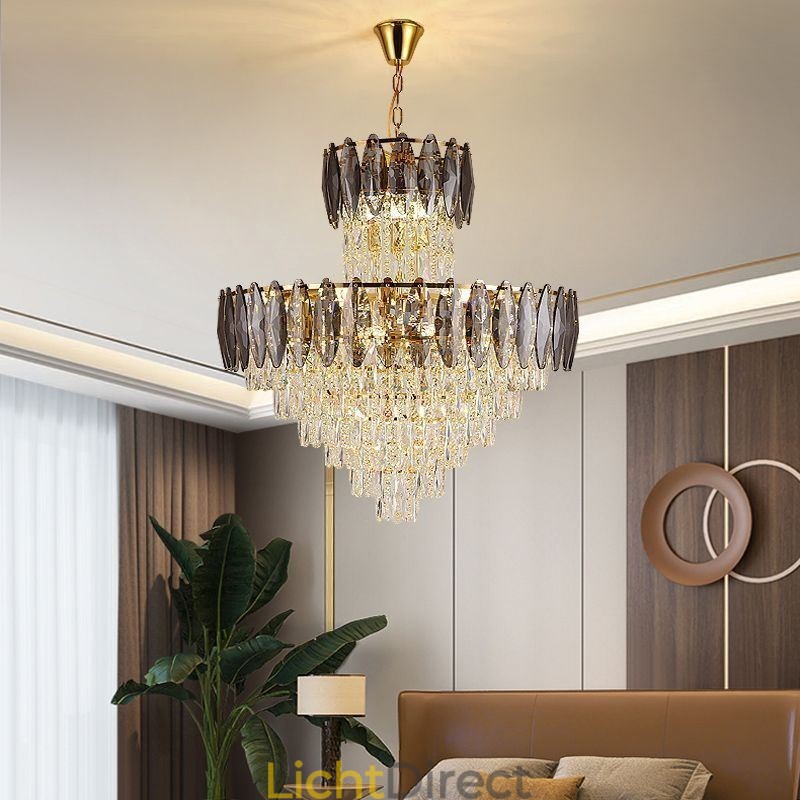 Taps toelopende kristallen hanglamp duplex decoratieve plafondlamp 80cm