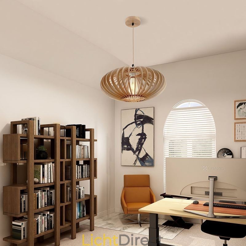 Log Basswood Plafondlamp 17cm Ovale Houten Lampenkap