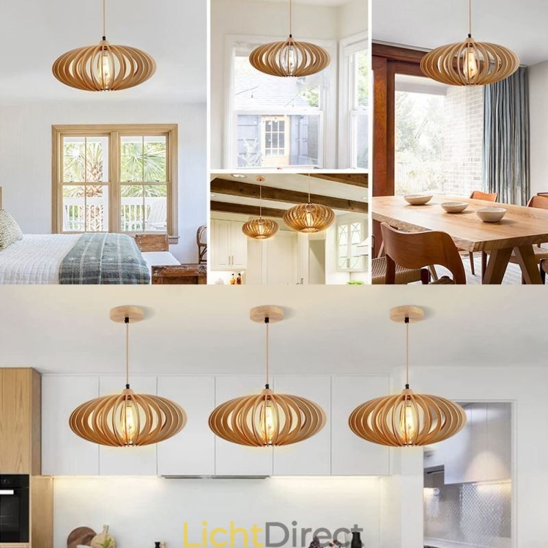 Log Basswood Plafondlamp 17cm Ovale Houten Lampenkap