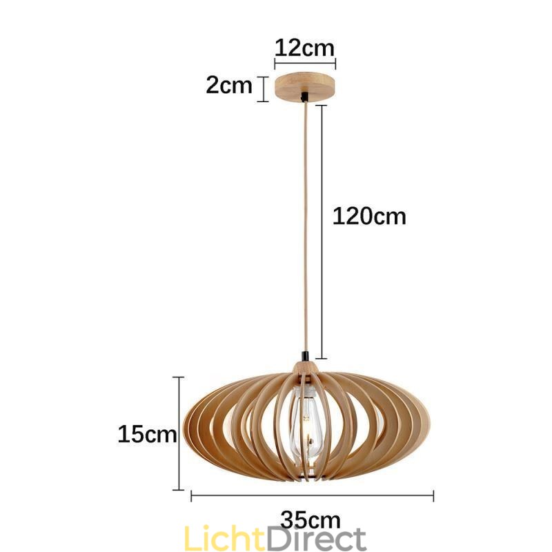 Log Basswood Plafondlamp 17cm Ovale Houten Lampenkap
