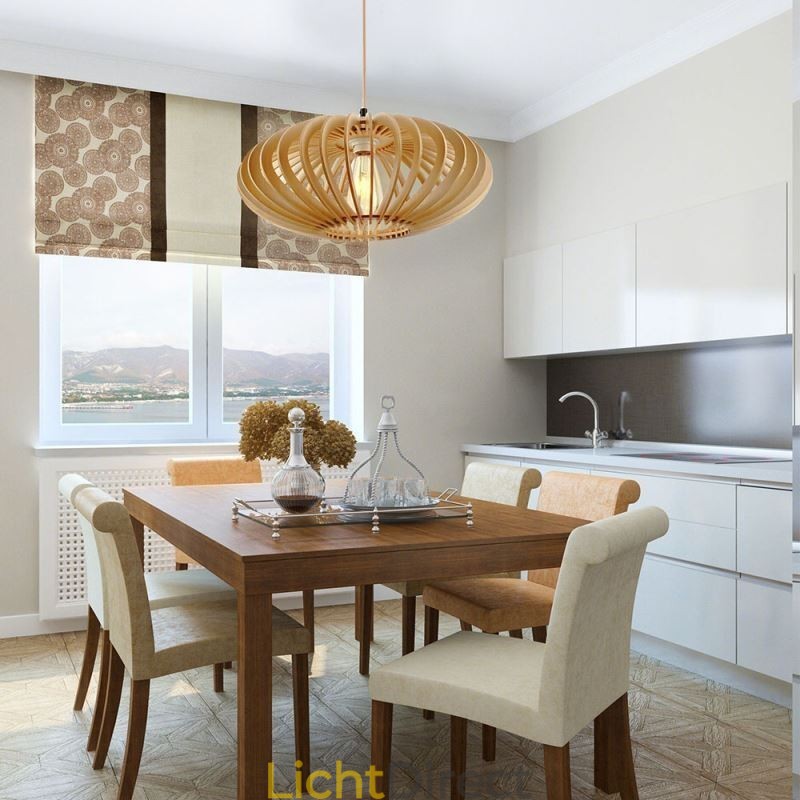 Log Basswood Plafondlamp 17cm Ovale Houten Lampenkap