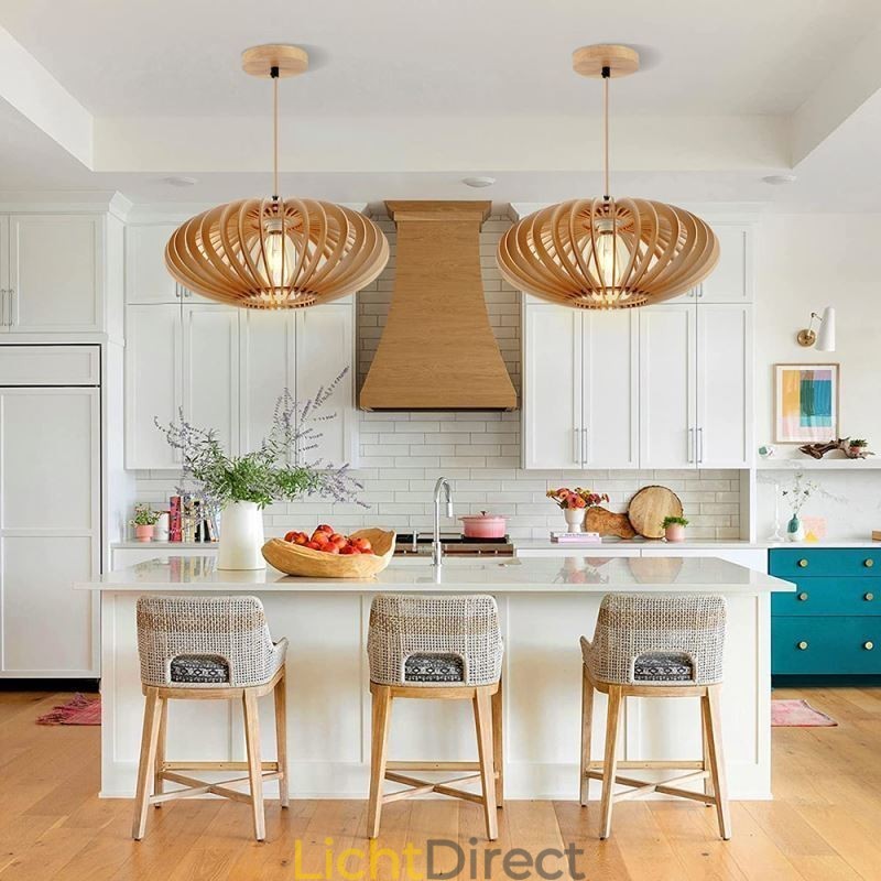 Log Basswood Plafondlamp 17cm Ovale Houten Lampenkap