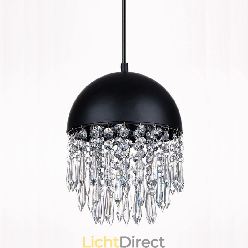 Kristallen hanglamp met kwastje, zwarte deksel, lampenkap