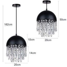 Kristallen hanglamp met kwastje, zwarte deksel, lampenkap