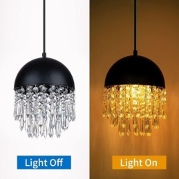Kristallen hanglamp met kwastje, zwarte deksel, lampenkap