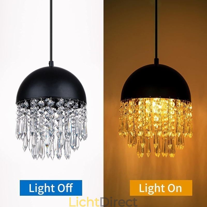 Kristallen hanglamp met kwastje, zwarte deksel, lampenkap