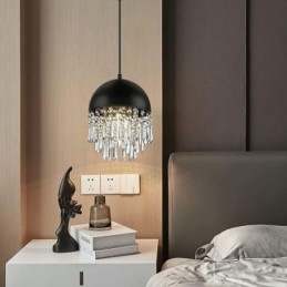 Kristallen hanglamp met kwastje, zwarte deksel, lampenkap