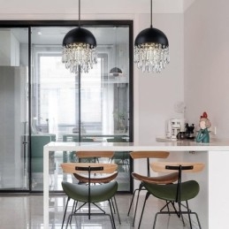Kristallen hanglamp met kwastje, zwarte deksel, lampenkap