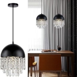 Kristallen hanglamp met kwastje, zwarte deksel, lampenkap