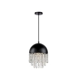 Kristallen hanglamp met kwastje, zwarte deksel, lampenkap