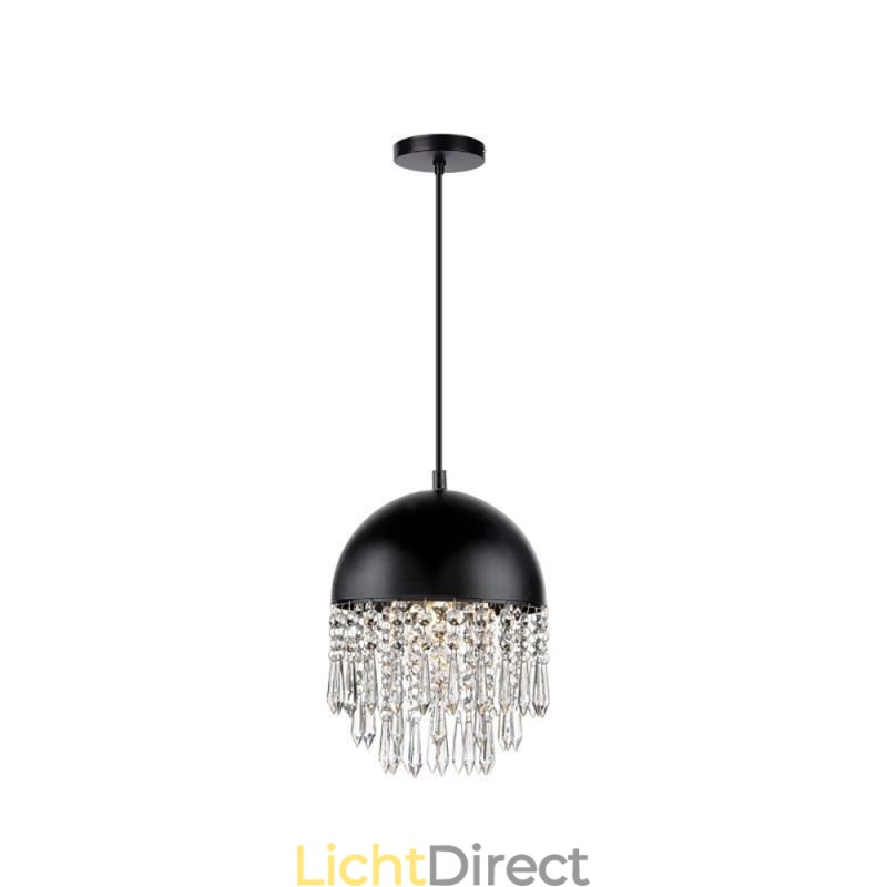 Kristallen hanglamp met kwastje, zwarte deksel, lampenkap