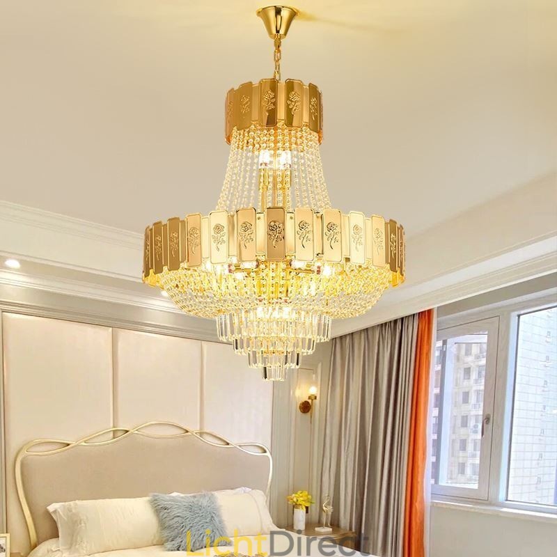 Gouden Kristallen Hanglamp Elegante Decoratieve Plafondlamp