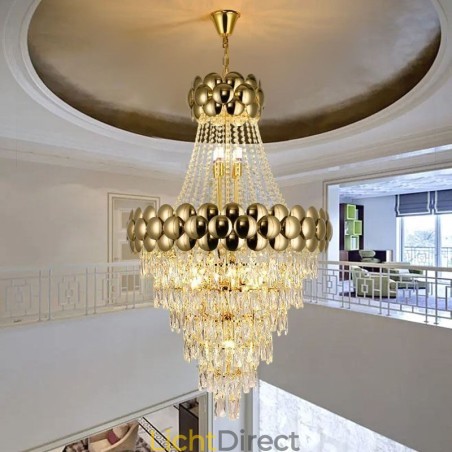 Kristallen hanglamp gegalvaniseerd goud duplex luxe decoratieve plafondlamp 80cm