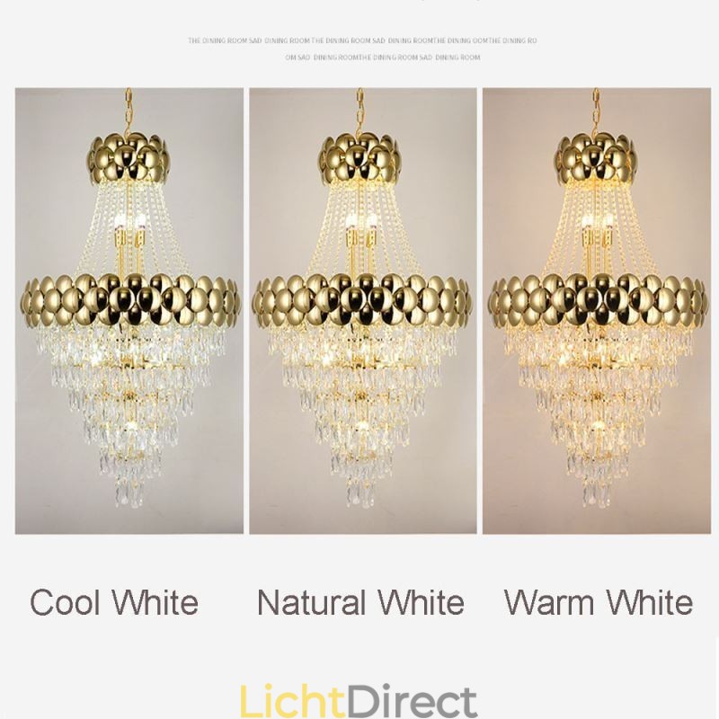 Kristallen hanglamp gegalvaniseerd goud duplex luxe decoratieve plafondlamp 80cm