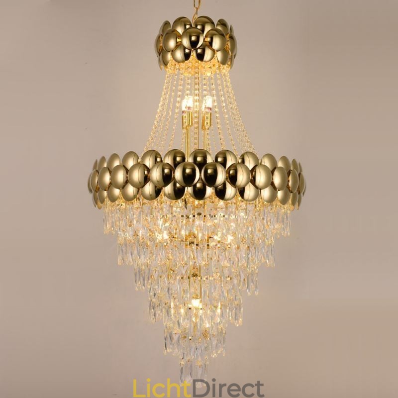 Kristallen hanglamp gegalvaniseerd goud duplex luxe decoratieve plafondlamp 80cm