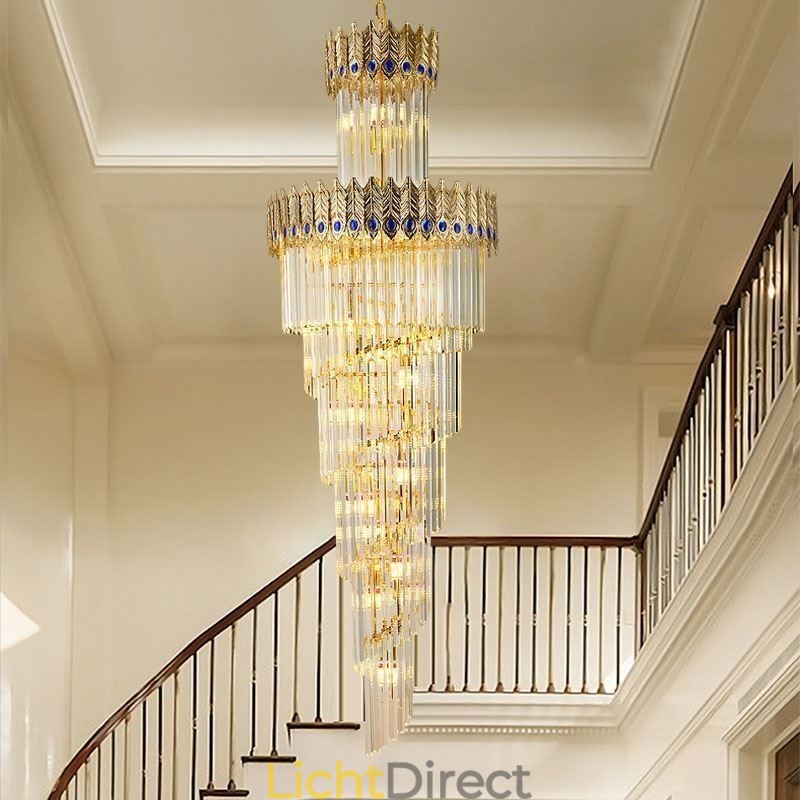 Gouden kristallen hanglamp, gegalvaniseerde gouden Phoenix staartlampenkap, plafondlamp