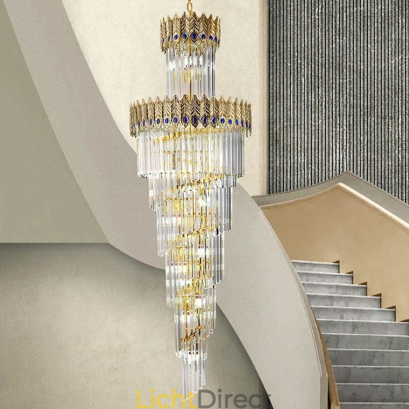 Gouden kristallen hanglamp, gegalvaniseerde gouden Phoenix staartlampenkap, plafondlamp