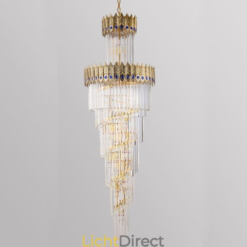 Gouden kristallen hanglamp, gegalvaniseerde gouden Phoenix staartlampenkap, plafondlamp