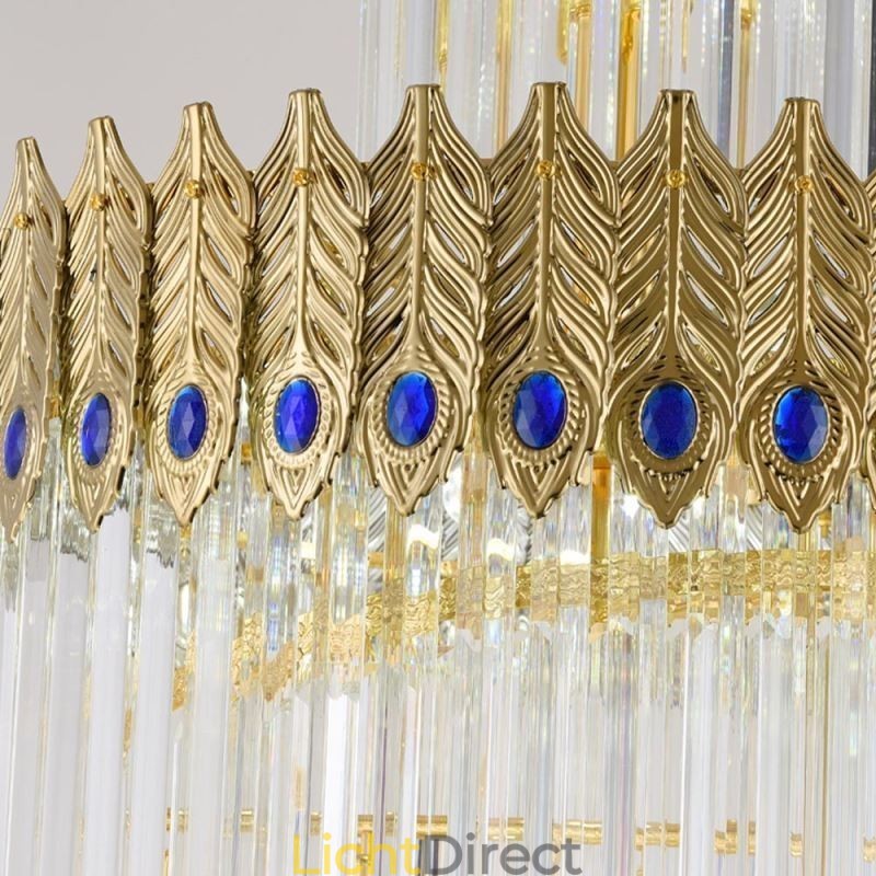 Gouden kristallen hanglamp, gegalvaniseerde gouden Phoenix staartlampenkap, plafondlamp