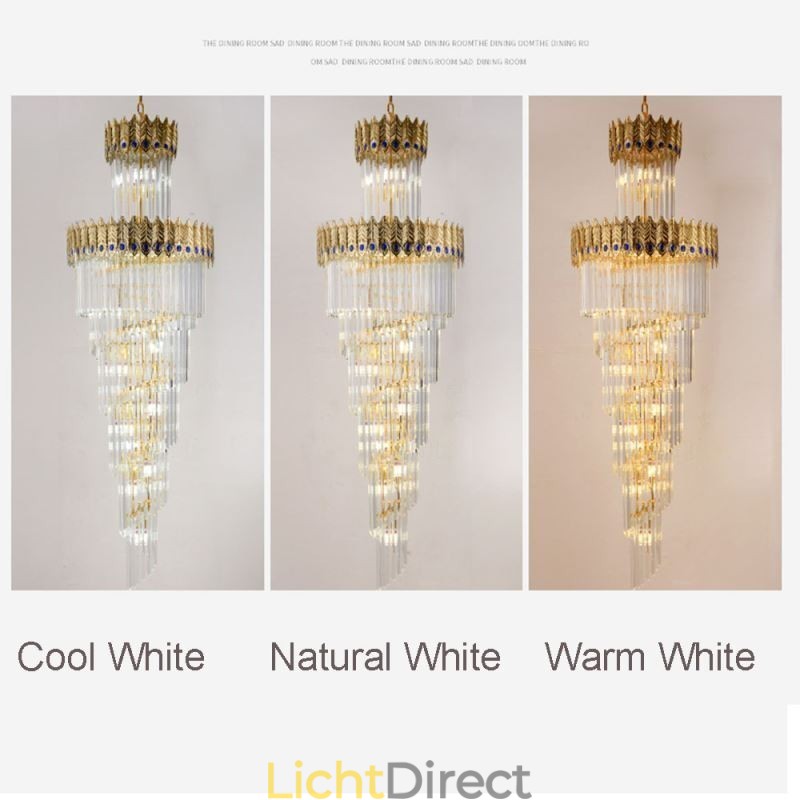 Gouden kristallen hanglamp, gegalvaniseerde gouden Phoenix staartlampenkap, plafondlamp