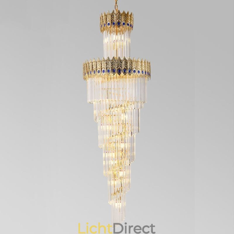 Gouden kristallen hanglamp, gegalvaniseerde gouden Phoenix staartlampenkap, plafondlamp