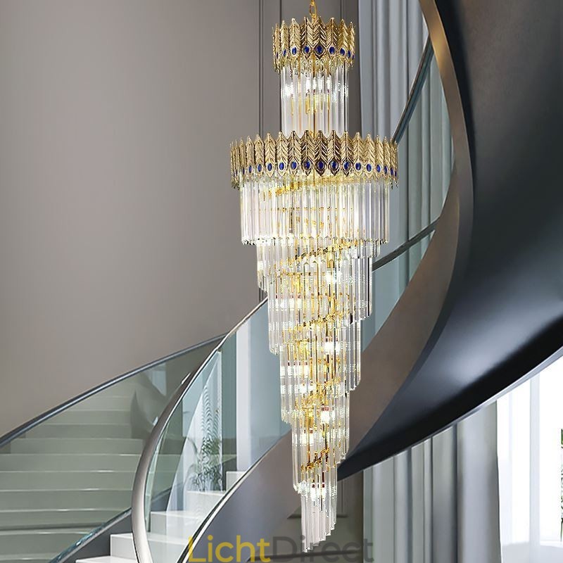 Gouden kristallen hanglamp, gegalvaniseerde gouden Phoenix staartlampenkap, plafondlamp