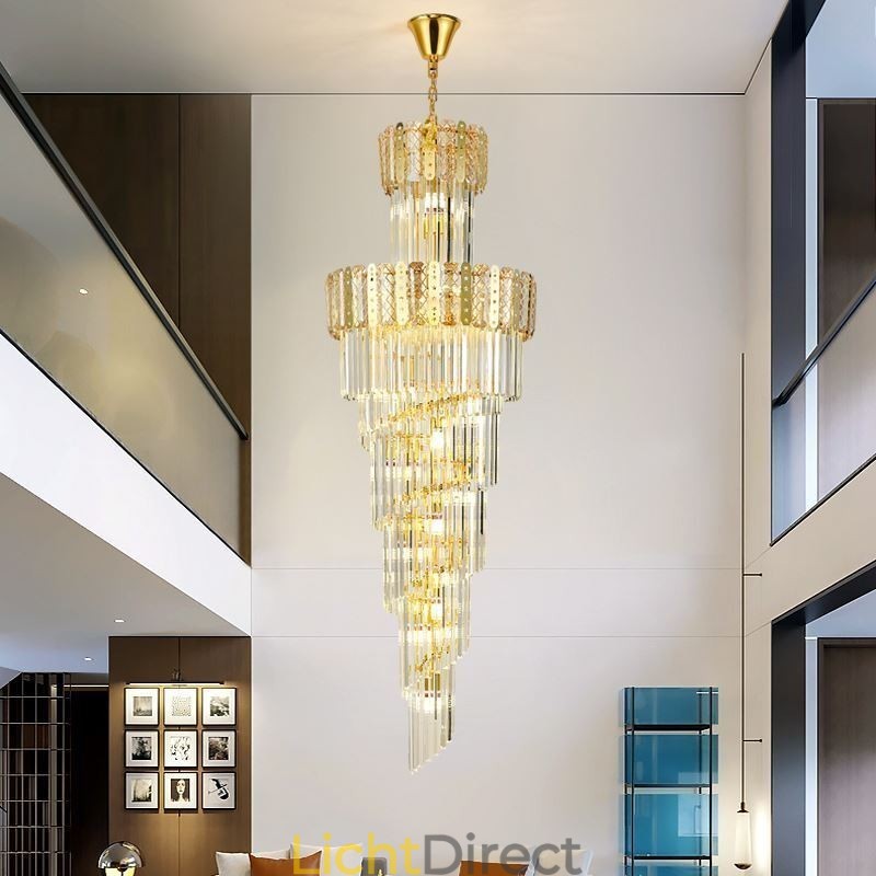 Gouden Kristallen Hanglamp Luxe Decoratieve Plafondlamp 60*H180cm