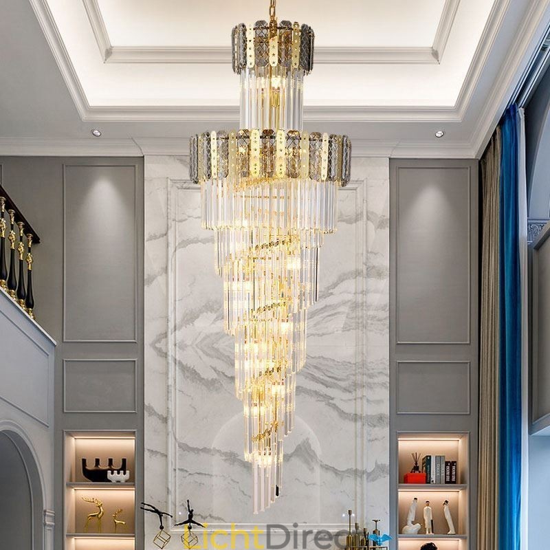 Gouden Kristallen Hanglamp Luxe Decoratieve Plafondlamp 60*H180cm