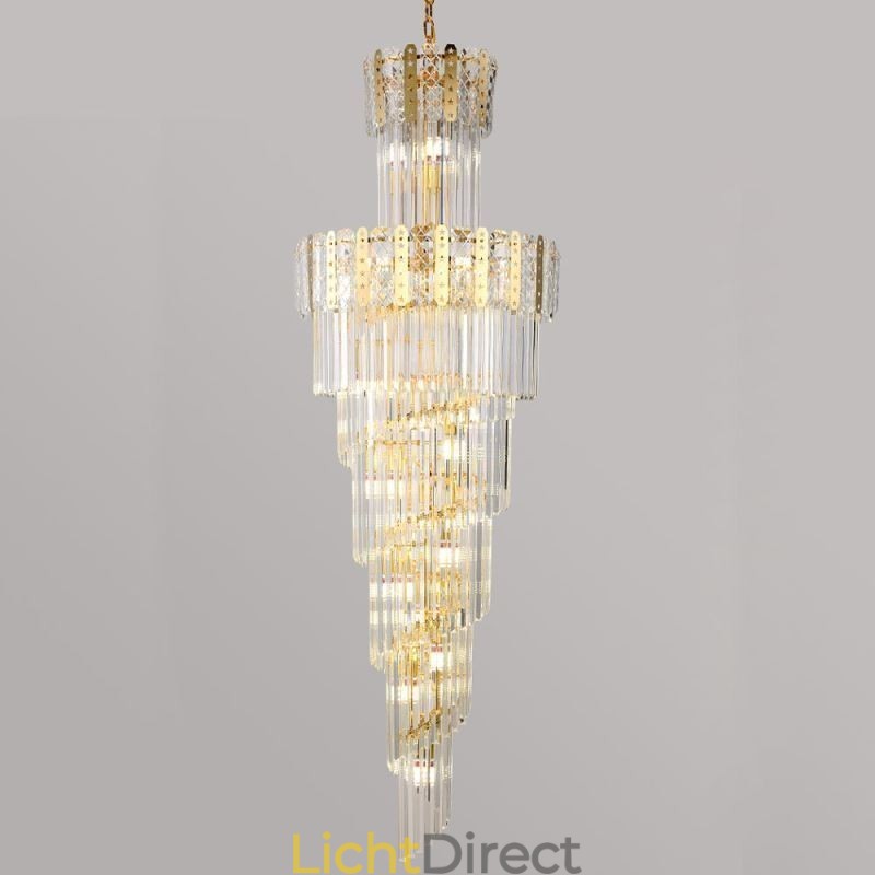 Gouden Kristallen Hanglamp Luxe Decoratieve Plafondlamp 60*H180cm