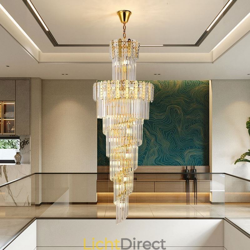 Gouden Kristallen Hanglamp Luxe Decoratieve Plafondlamp 60*H180cm