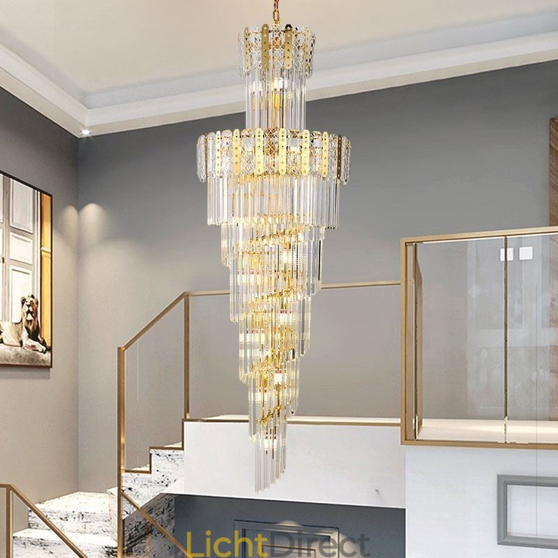 Gouden Kristallen Hanglamp Luxe Decoratieve Plafondlamp 60*H180cm