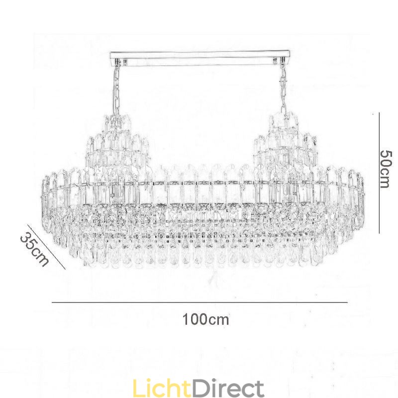 Kristallen hanglamp rechthoekig luxe decoratieve plafondlamp 100cm