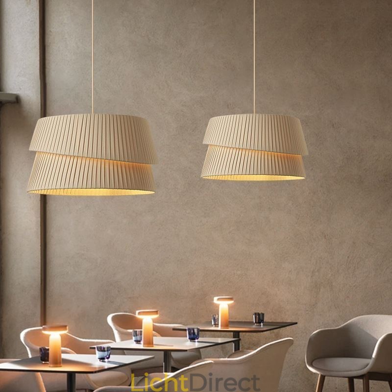 Hanglamp Franse crème stijl dubbele laag stoffen lampenkap plafondlamp