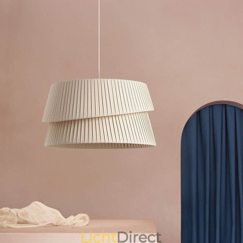 Hanglamp Franse crème stijl dubbele laag stoffen lampenkap plafondlamp