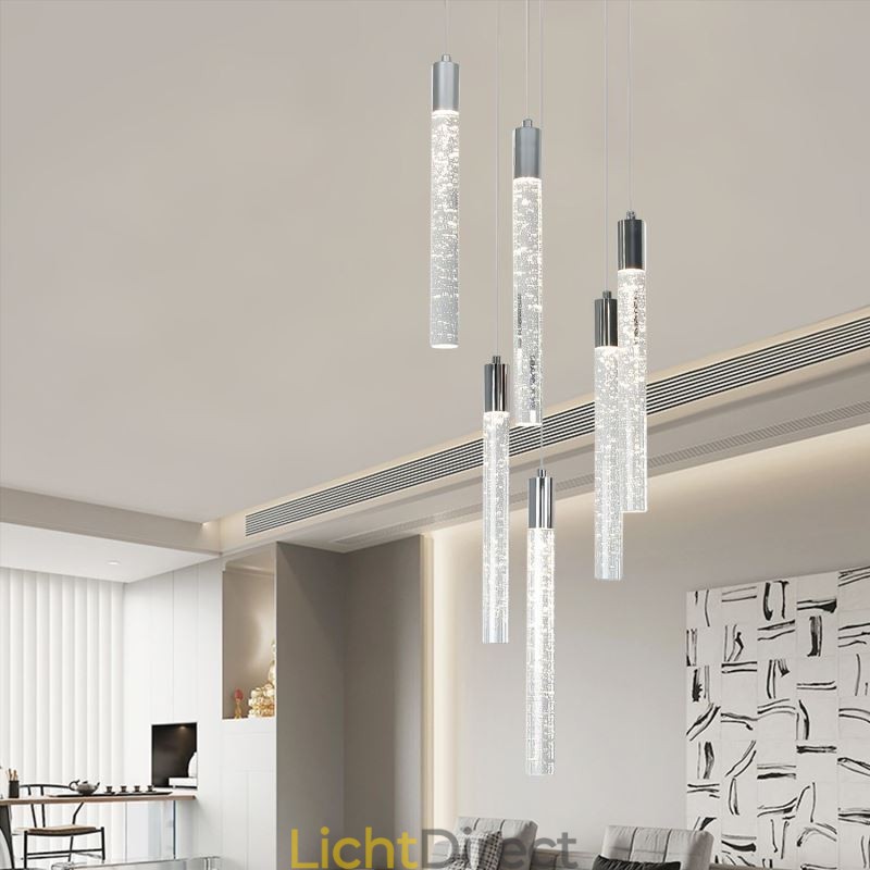 Hanglamp Chroom Kristal Kolom Cluster Plafondlamp