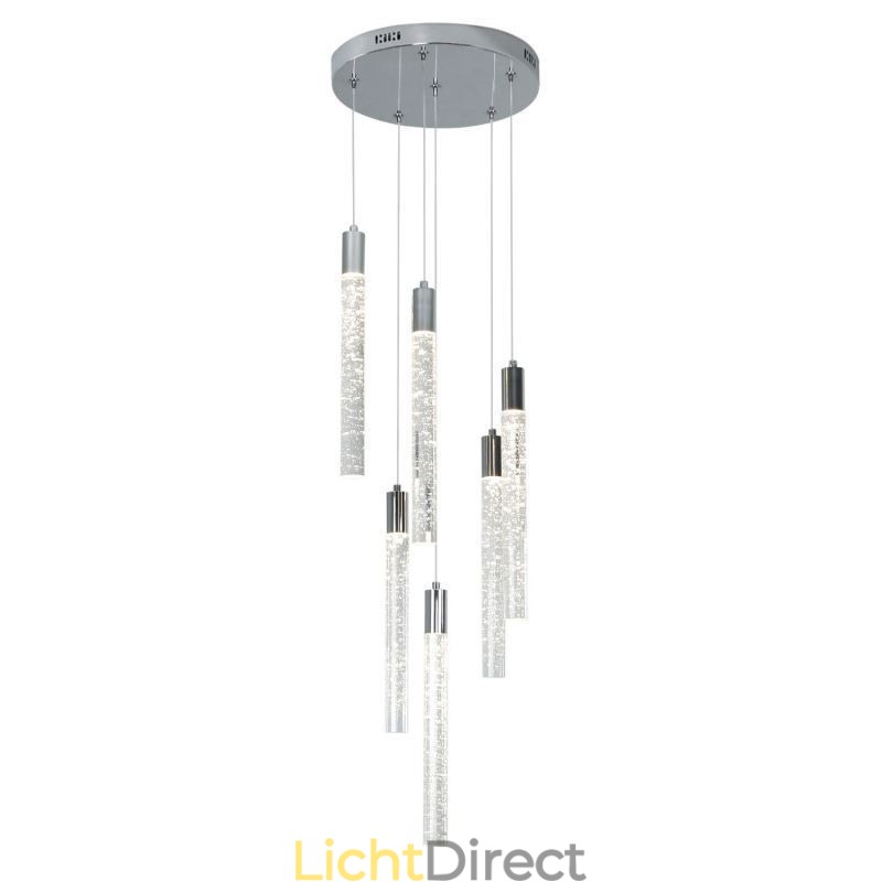 Hanglamp Chroom Kristal Kolom Cluster Plafondlamp