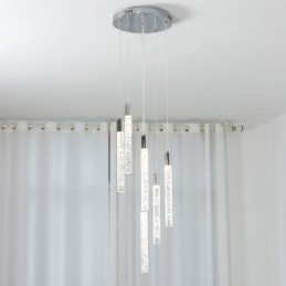 Hanglamp Chroom Kristal Kolom Cluster Plafondlamp